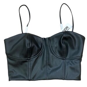 Black faux leather cropped corset bustier top